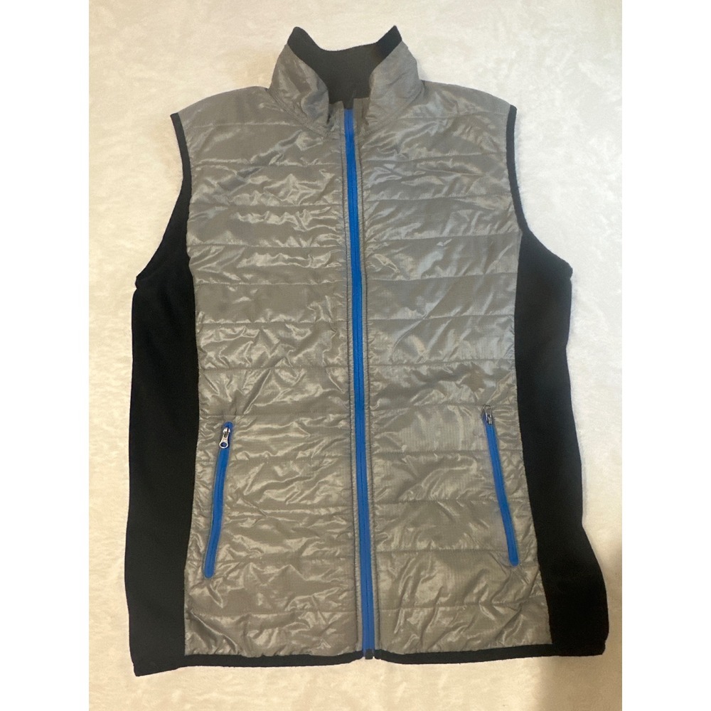 Marmot Women's Puffer Fleece Vest Medium Gray Black Blue Zipper Outdoor